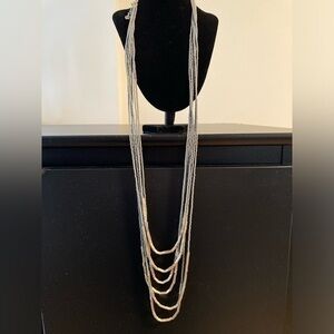 Premier Designs long multi-strand seed bead necklace golden and silver tone